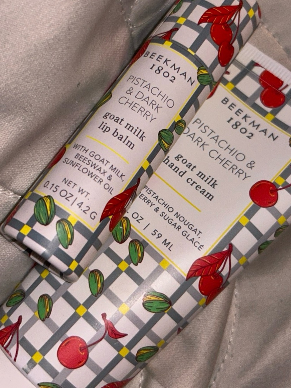 Beekman 1802 Pistachio & Cherry Goat Milk Lip Balm and Hand Cream Set